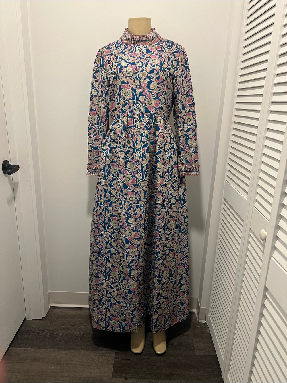 70’s vintage Harvey Berin by Karen Stark Beaded Brocade Maxi Gown evening dress